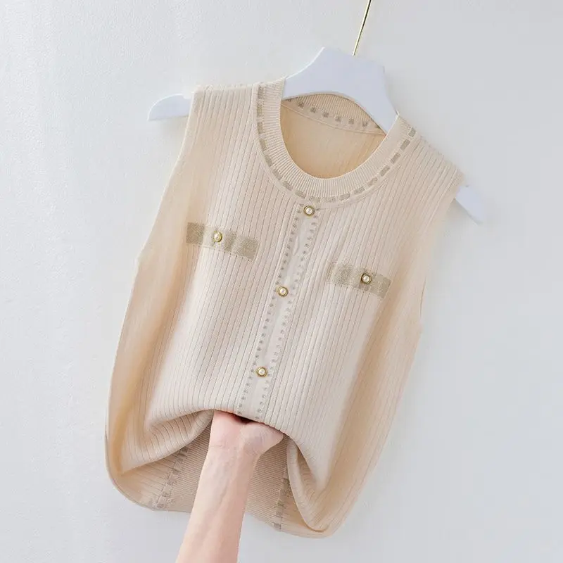 

Ice Silk Lady Vest Women's Inner Suit White Bottomed Outer Wear Slim Sweater Sleeveless Vest Top