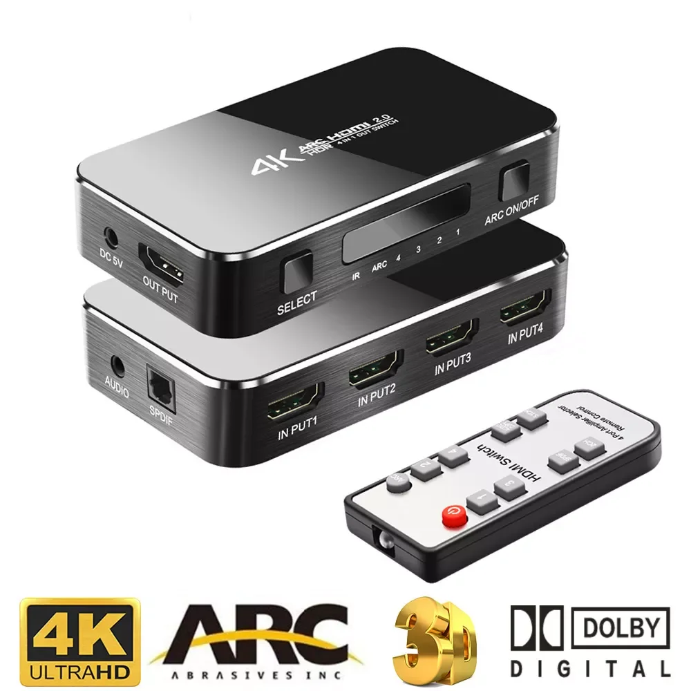 

Новый 60 Гц HDMI переключатель 2,0 HDMI сплиттер переключатель HDR 4 в 1 выход аудио экстрактор ARC IR управление для XBOX 360 PS4 HDTV HDMI адаптер