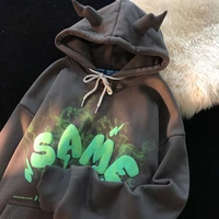student clothing goth ears letter foam y2k tops multiple colour long sleeve oversized hoodies grunge pullover aesthetic kawaii