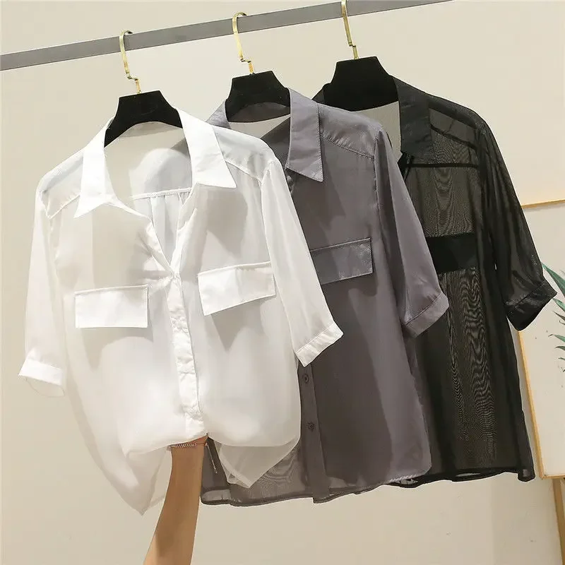 Летний шифоновый топ комплект из двух предметов женская рубашка с коротким