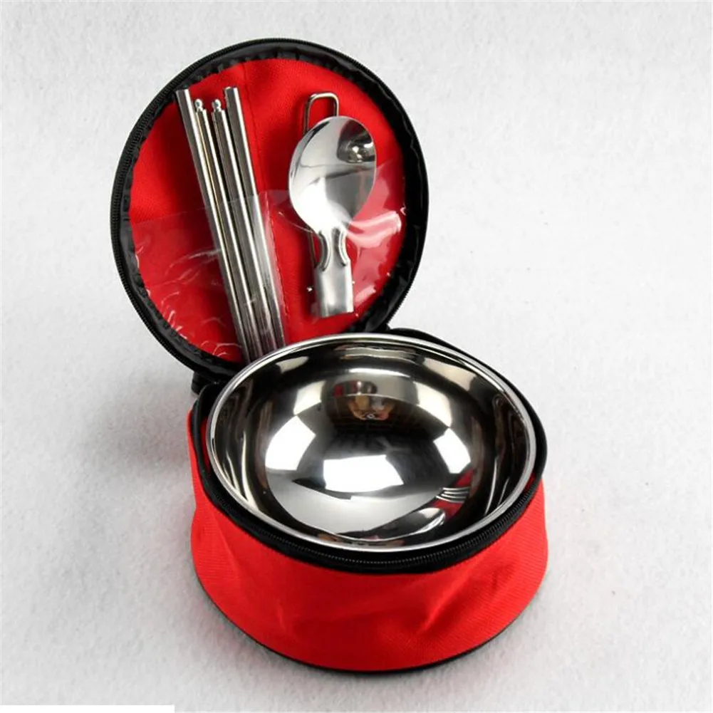 

Portable Stainless Steel Tableware Set Outdoor Picnic Travel Spoon Bowls Chopstick Reusable Cutlery Flatware Kits for Camping
