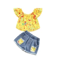 outfit 2 6y childrens kids toddler girls tie dyed printed short sleeved shirt with holes demin pants 2 piece set short sleeve