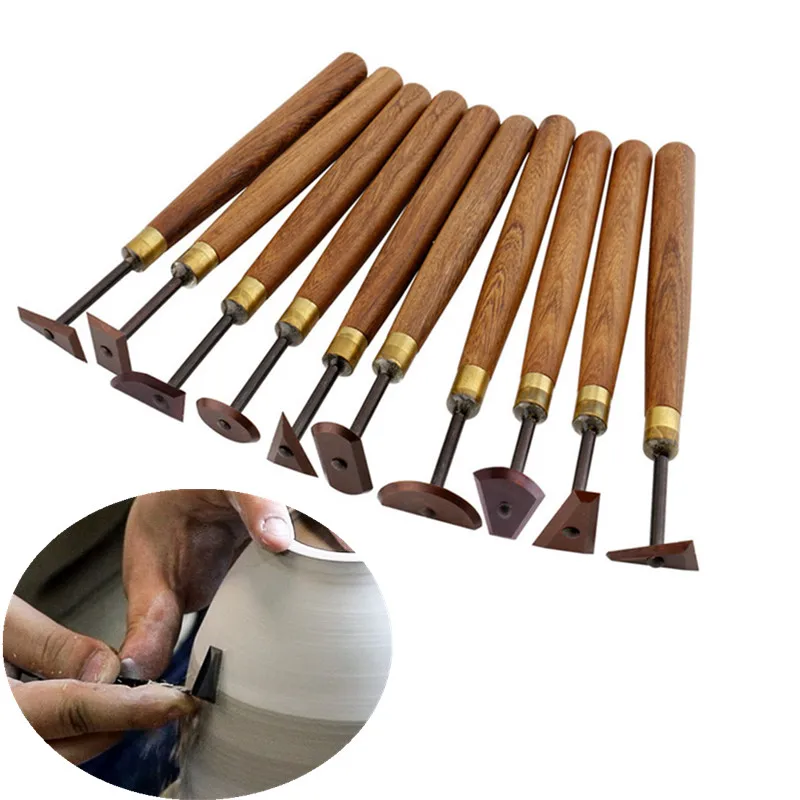 1Pcs Practical Tungsten Steel Clay Sculpture Pottery Fettling Knife Tool with Polymer Clay Wood Handle Tool