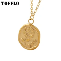 tofflo stainless steel jewelry irregular round rose pendant necklace womens fashion collarbone chain bsp452