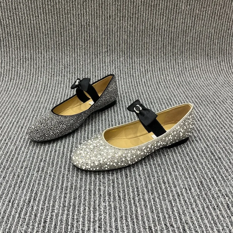 

Mary Jane Ballet Flats Women Shoes Comfortable Soft round Toe Flat Shoes for Women Leather Low-Cut round Head Rhinestone Pumps