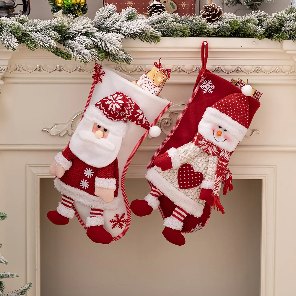 

2 Pcs Xmas Party Decoration Christmas Candy Bags Tree Hanging Sock Lovely Stocking Socks Pouch Cartoon Stockings Ornament Gift