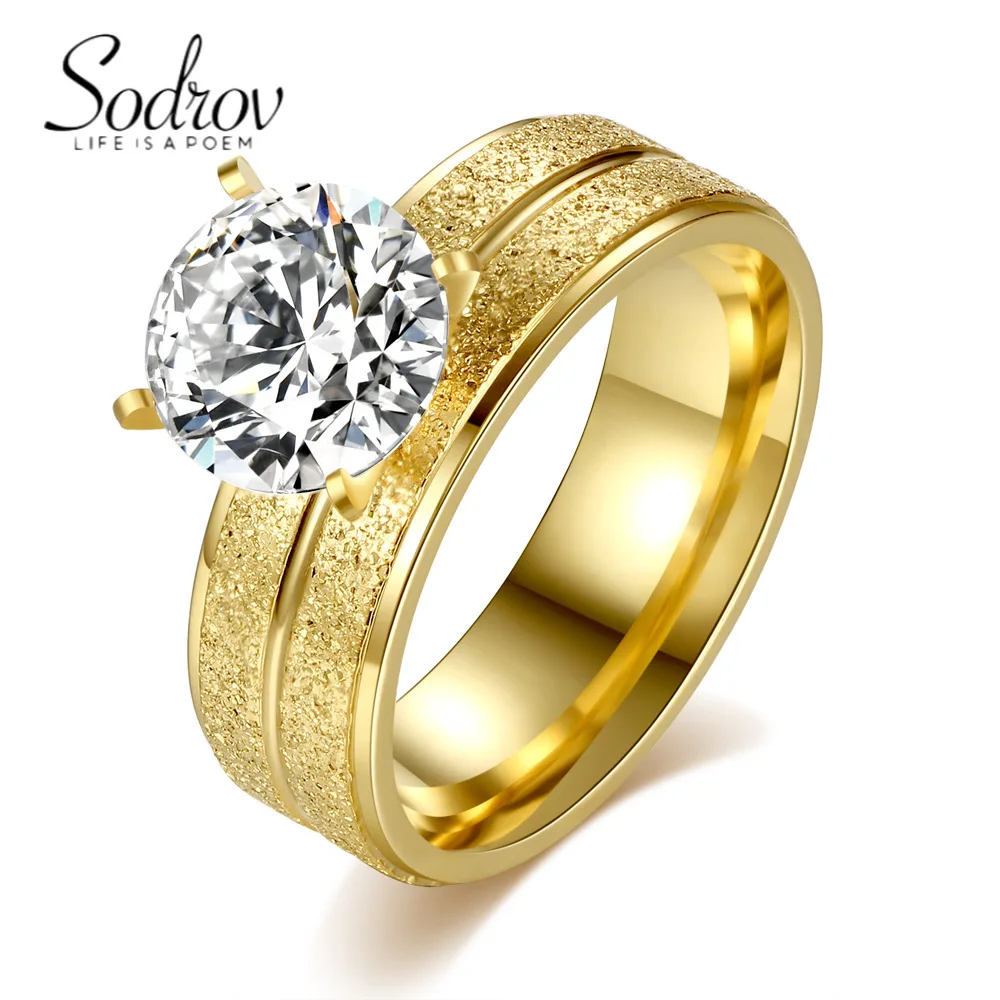 

SODROV титановое Золотое кольцо из нержавеющей стали с четырьмя зубцами круглое большое циркониевое кольцо