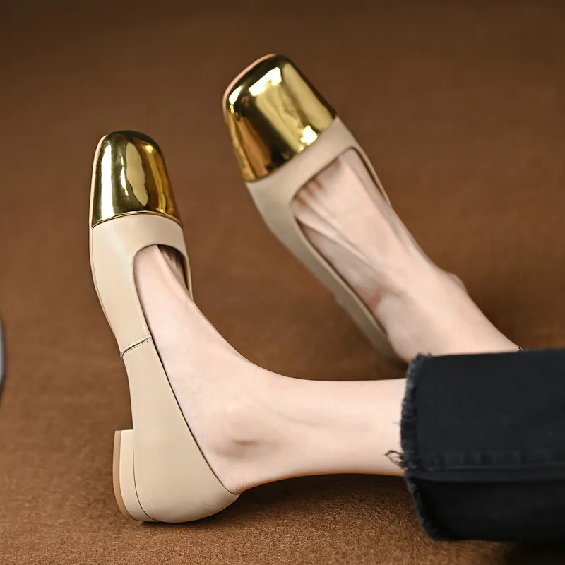 

Туфли-лодочки женские из натуральной кожи, Натуральная Воловья кожа и свиная кожа, квадратный носок, длиной 22-24,5 см, низкий каблук, разные цв...