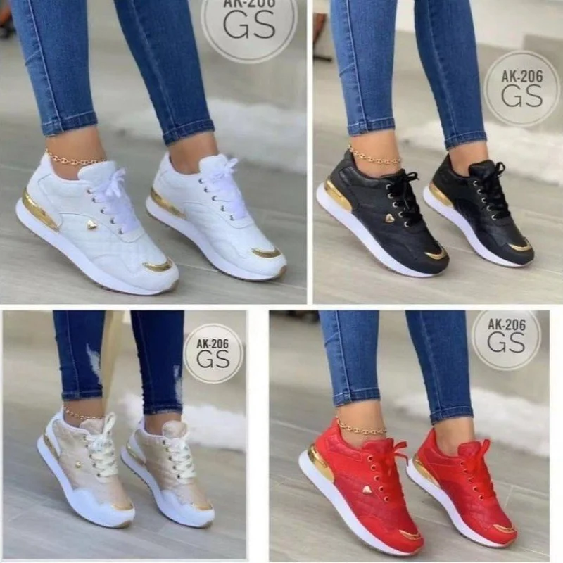 New Spring Autumn Women Shoes Round Toe Platform Low Heel Colorblocking Females Sneakers Fashion Elegant Outer Leisure Shoes