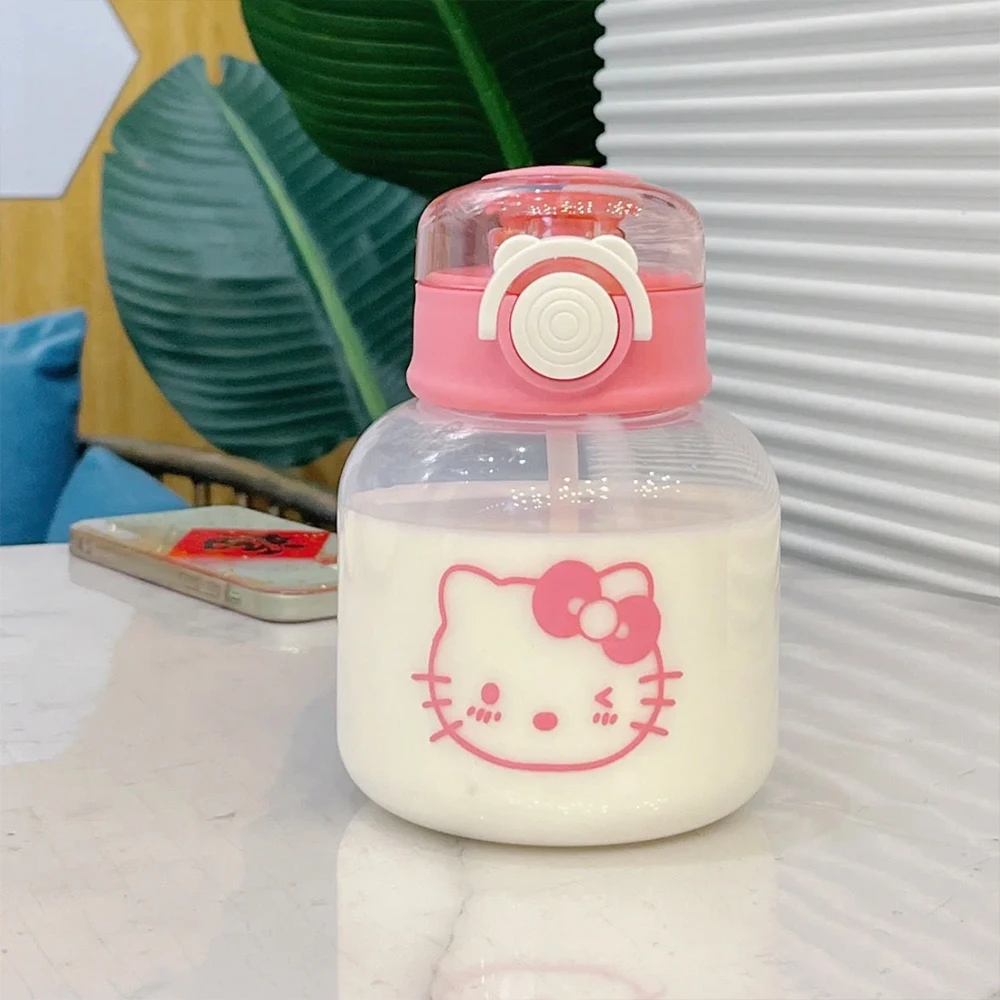 

Sanrioed Kawaii Hello Kittys Cartoon Water Cup Student Couple Transparent Water Cup Wide Body Water Cup with Straw Girl Gift