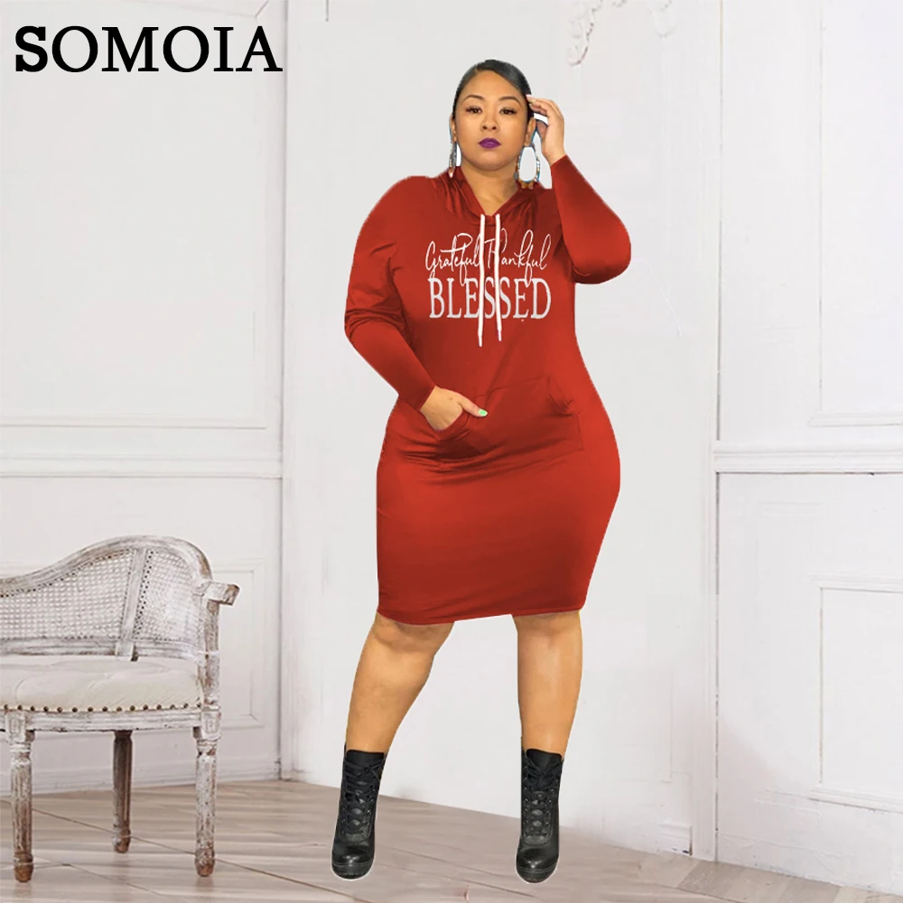 

Plus Size Women Clothing Streetwear Hoodie Sweatshirt Dress Letter Print Bodycon Dress Casual Long Sleeve Dresses Wholesale