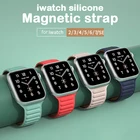 Ремешок силиконовый для apple watch band, резиновый Магнитный браслет для iWatch series 3 4 5 6 se 7, 45 мм 41 мм 44 мм 40 мм 42 мм 38 мм