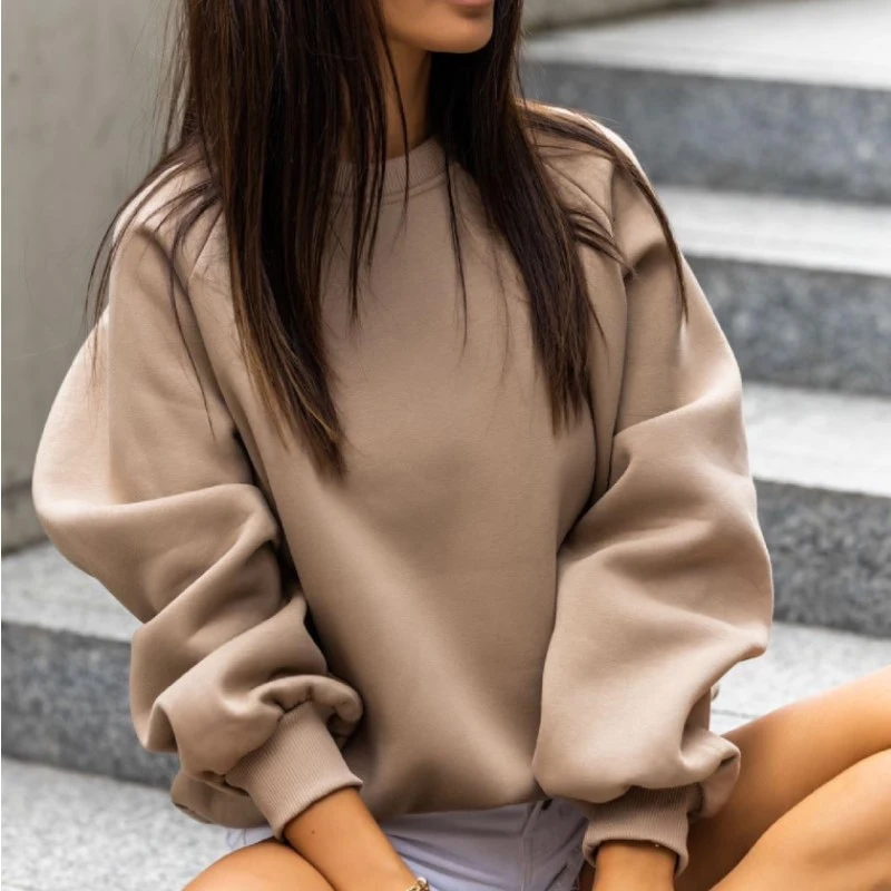 

Winter Solid Color Women Long Sleeve Sweatshirts Ladies Round Neck Casual Loose Pullover Top All-match Fashion Autumn Sweatshirt
