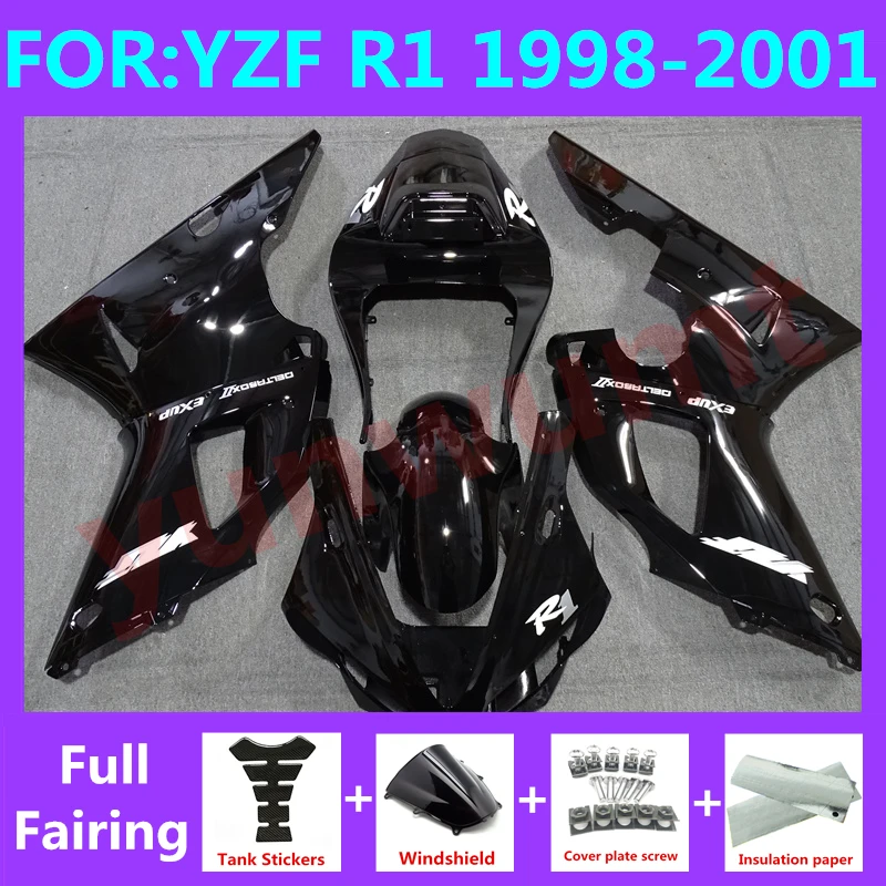 

NEW ABS Motorcycle Injection mold Fairing Kit fit For YZF R1 1998 1999 2000 2001 YFZ-R1 98 99 00 01 Fairings kits set black