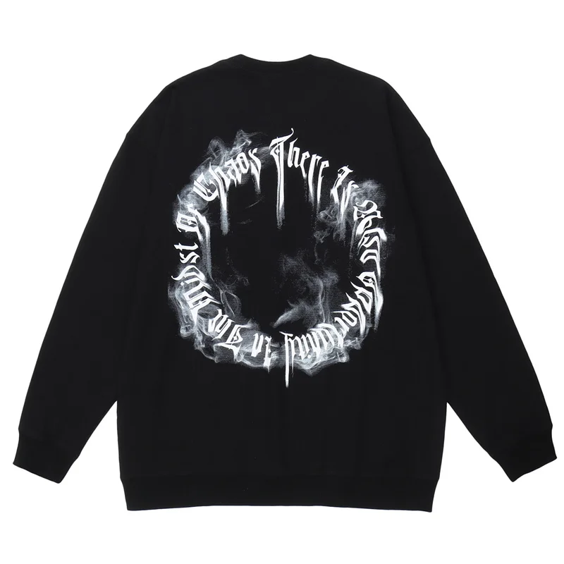 

2022 Hip Hop Streetwear Men Sweatshirt Letter Smoke Printed Vintage Crewneck Sweatshirts Harajuku Gothic Oversized Pullover