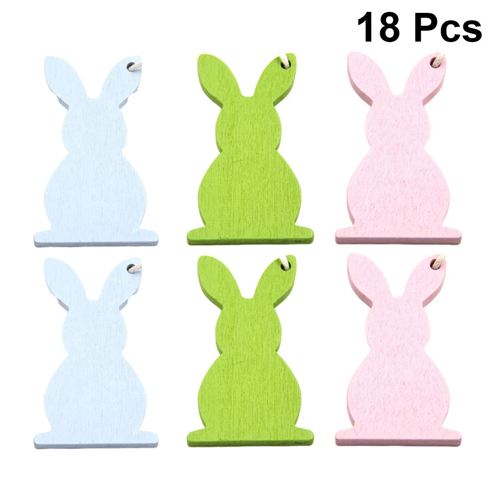 

Easter Wooden Ornaments Wood Rabbit Pendant Bunny Cutouts Cutout Tag Beads Diy Crafts Egg Hanging