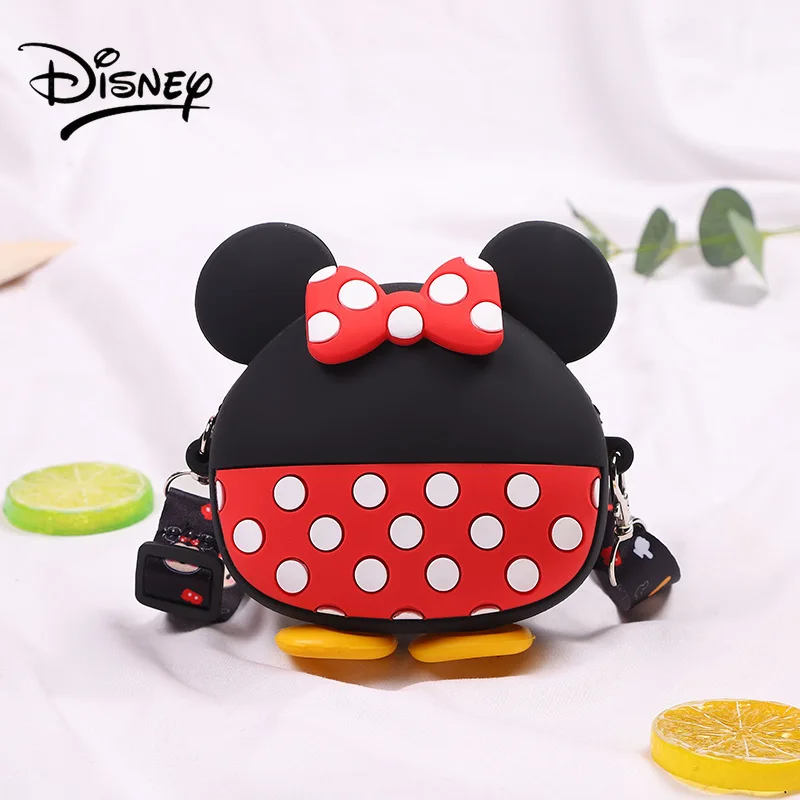 

Disney Mickey Mouse Messenger Bag Kindergarten Kids Silicone Coin Purse Boys Girls Cute Cartoon Minnie Mouse 3-12 Years Old