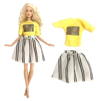 nk official fashion dress yellow shirt stripe dress for barbie doll 16 bjd sd doll clothes accessories play house dressing up