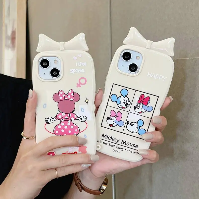 

Disney Bow Soft Shell Minnie Mickey Phone Case for iPhone X XR XS 7 8 Plus 11 12 13 pro MAX 13mini cover