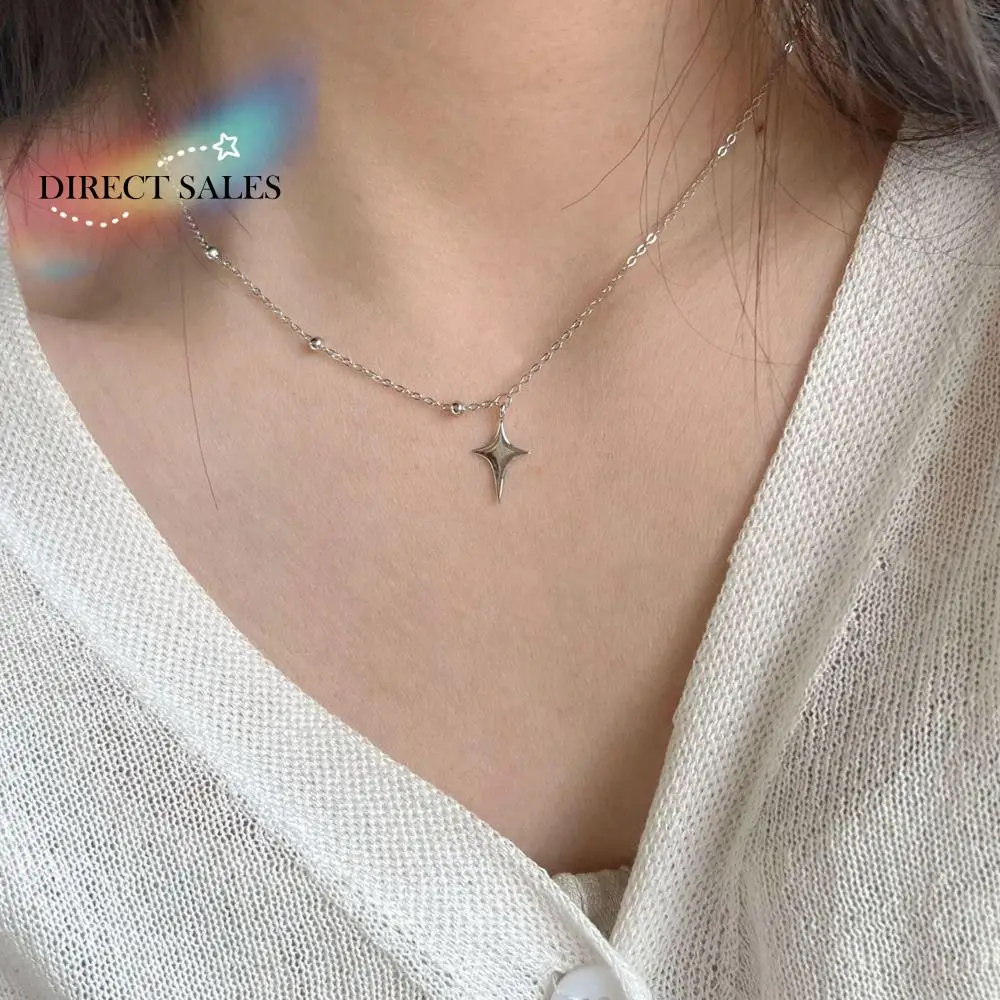 

Star 925 Sterling Silver Necklaces Fashion Simple Sparkling Four-Pointed Star Clavicle Chain Women Wedding Jewelry Birthday Gift