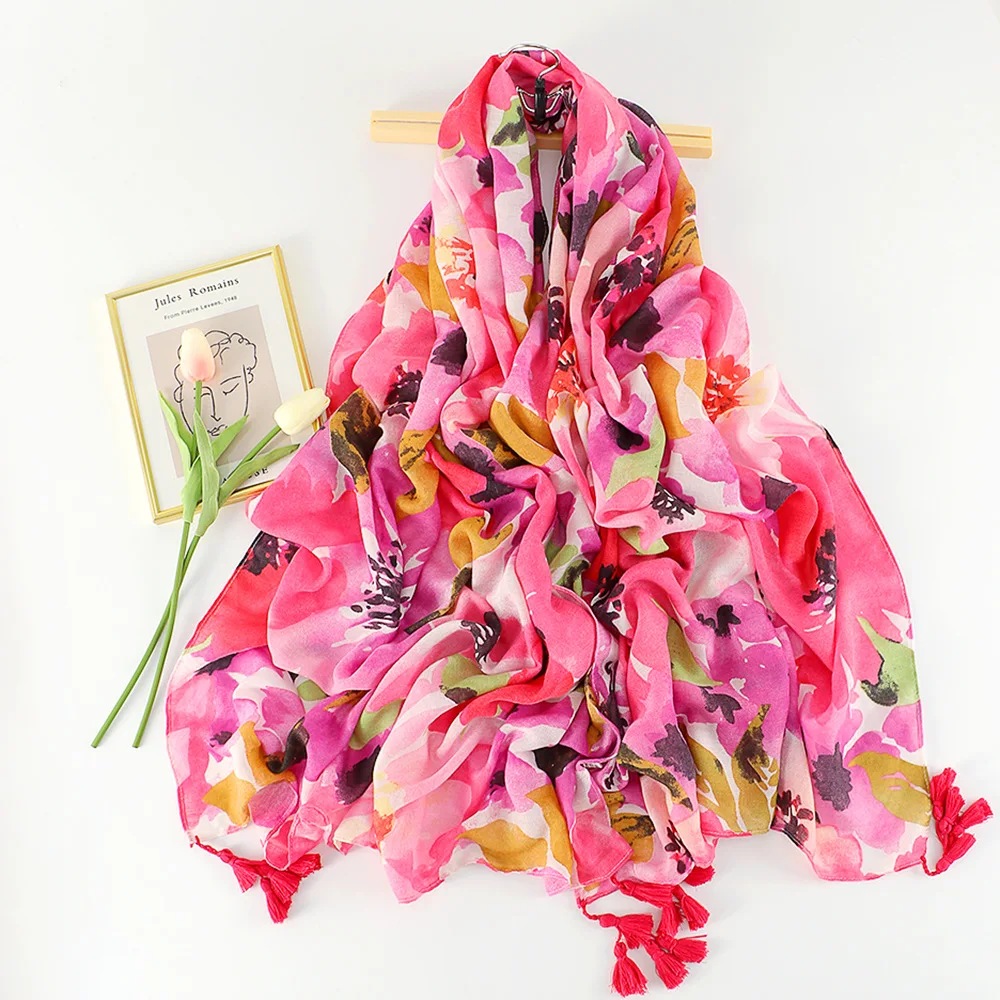 

2022 New Scarf Hijabs big petals Printed Scarf Shawls Women Large Size Muslim Fashion Wraps Headscarf Wholesale Beach Towel