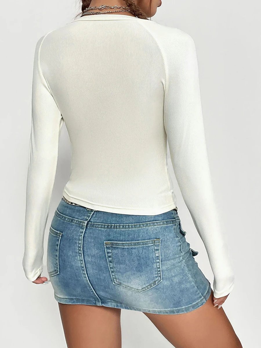 Duoyunn Женский Топ с длинным рукавом в форме сердца круглым вырезом облегающие