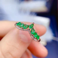meibapj natural emerald gemstone fashion ring for women real 925 sterling silver charm fine wedding jewelry