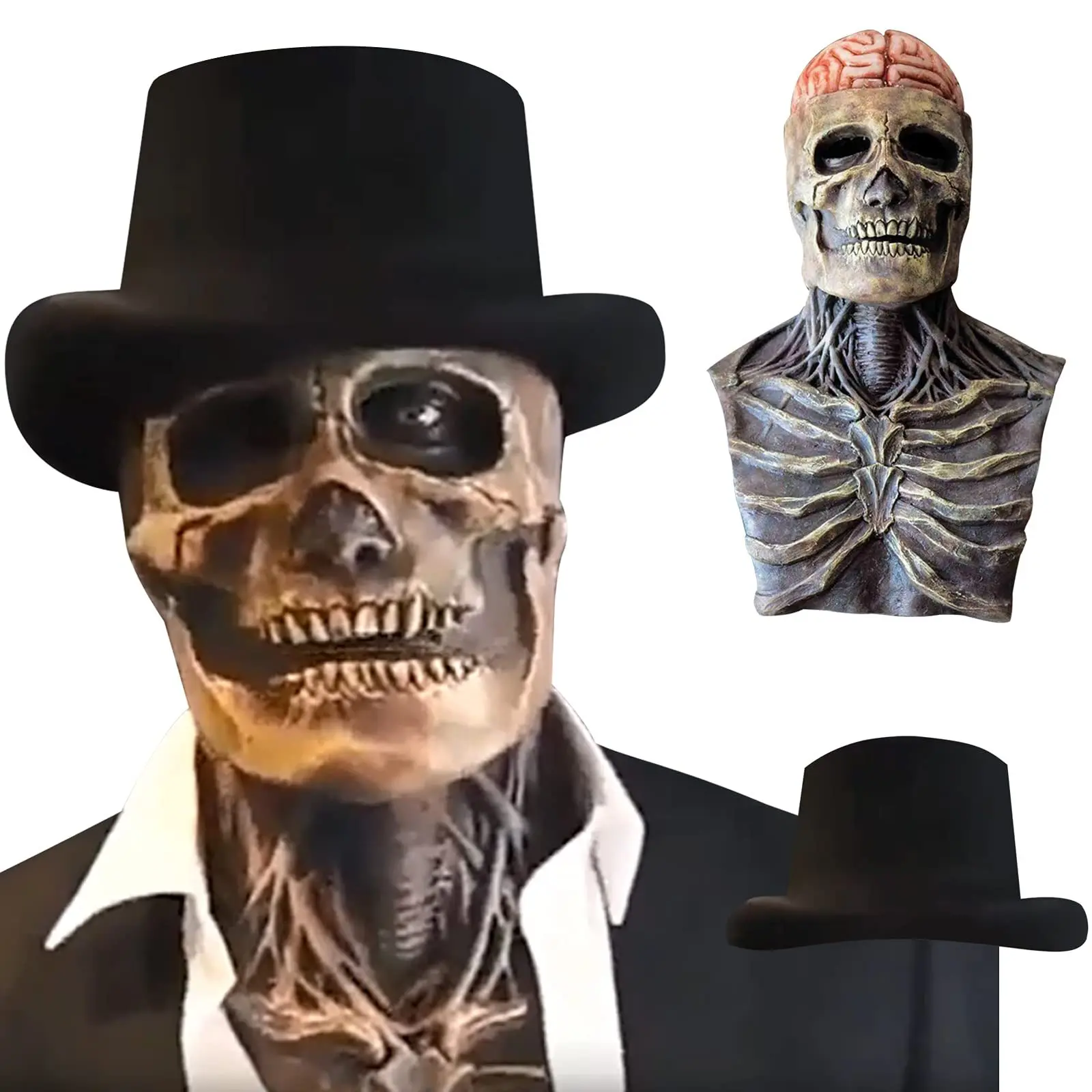 

Halloween 3D Horror Reality Full Head Skull Mask Scary Mask Cosplay Party Skull Latex Movable Jaw Helmet Skeleton Decoration
