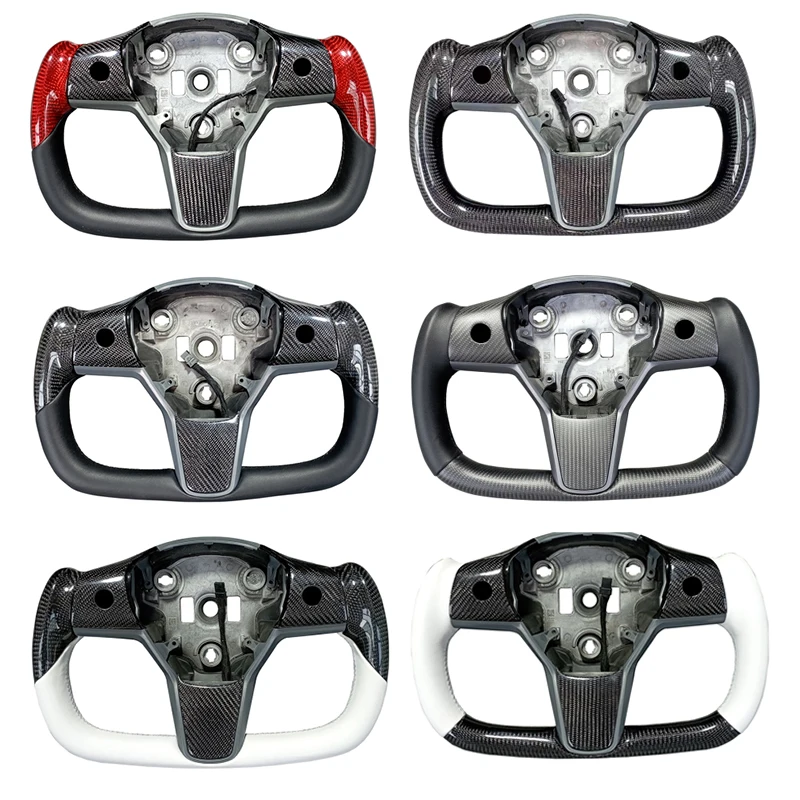 

2023 New Yoke Steering Wheel Racing For Tesla Model 3 Model Y 2017-2023 Leather Carbon Fiber Black White Color With Heating