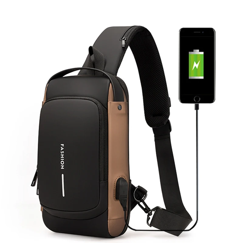 

Мужская нагрудная сумка с защитой от кражи, сумки через плечо с USB-зарядкой, ранцы для коротких поездок, мессенджеры из ткани «Оксфорд»