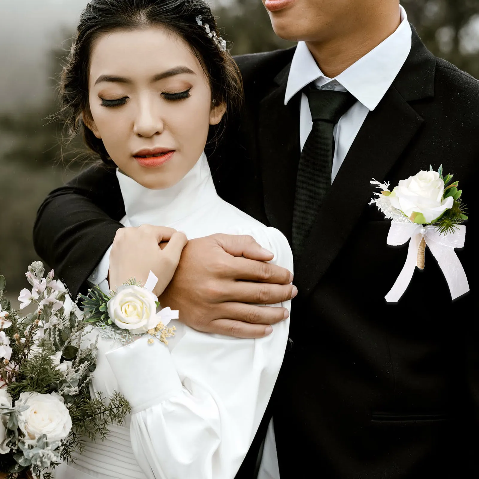 

Bride Corsage Groom Ceremony Flower Brooch Pin Rose Bracelet Women Wedding Wrist Corsage Bride Boutonniere Party Meeting Decor
