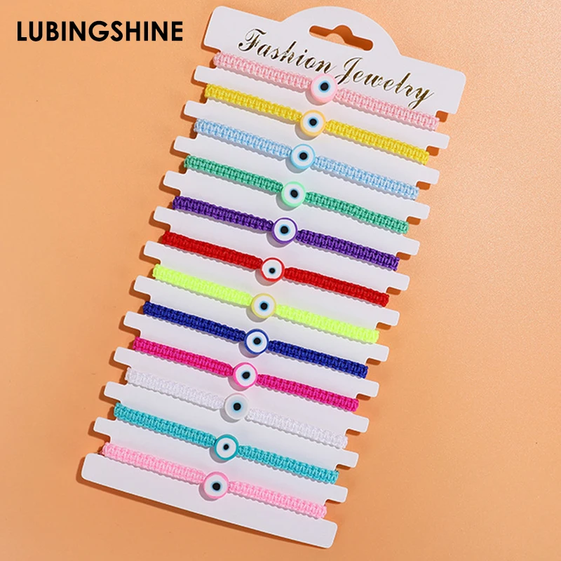 

Bohemia 12pcs/lot Turkey Blue Evil Eye Bracelet Women Handmade Woven Colorful Rope Chain Charm Bracelets Girl Jewelry Gift