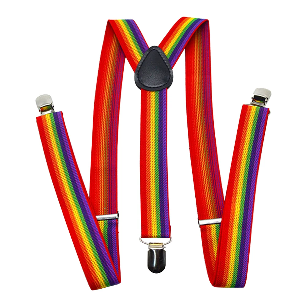 

Women Men Adult Fashion 3 Clips Anti-drop Accessories Pants Braces Y Back Gift Rainbow Suspenders Adjustable Strap Elastic