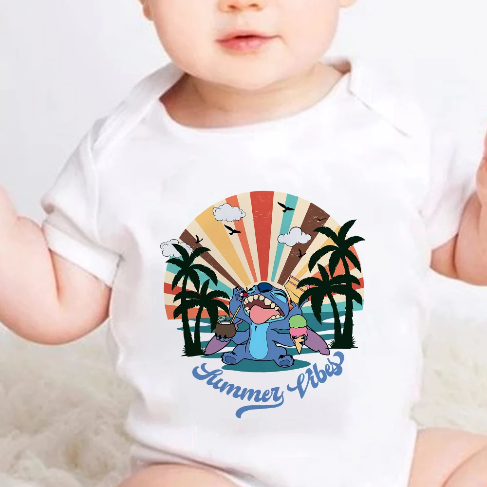 

"Interstellar Baby" Disney Ice Cream Stitch Series Print Summer Hot Sale White Style Children's Romper One Piece Comfortable