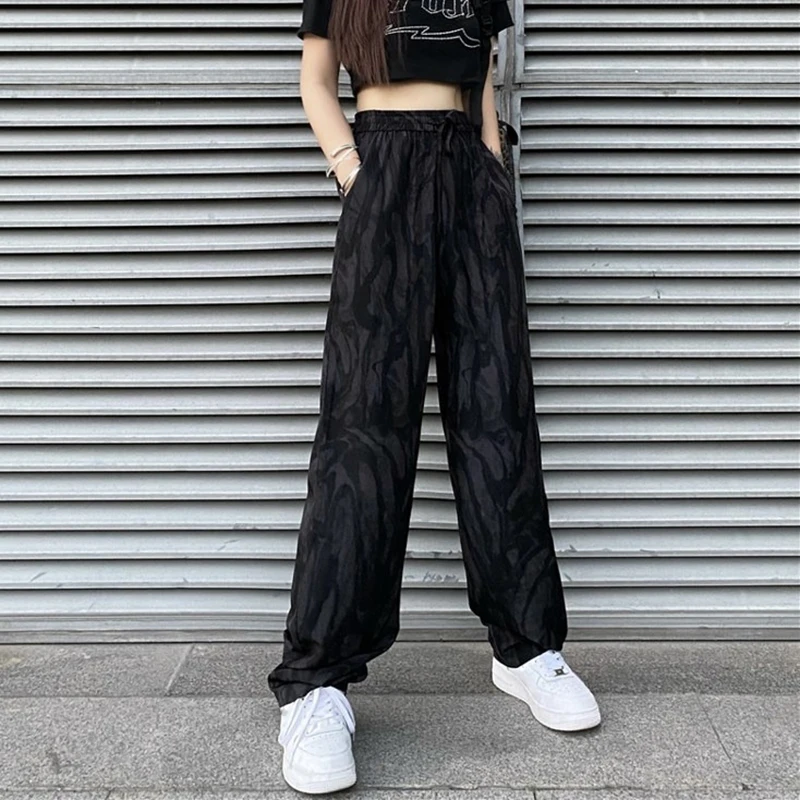 

Lucyever Korean Style Hip Hop Wide Leg Pants Women Harajuku Streetwear High Waist Pants Woman Loose Tie Dye Straight Trousers