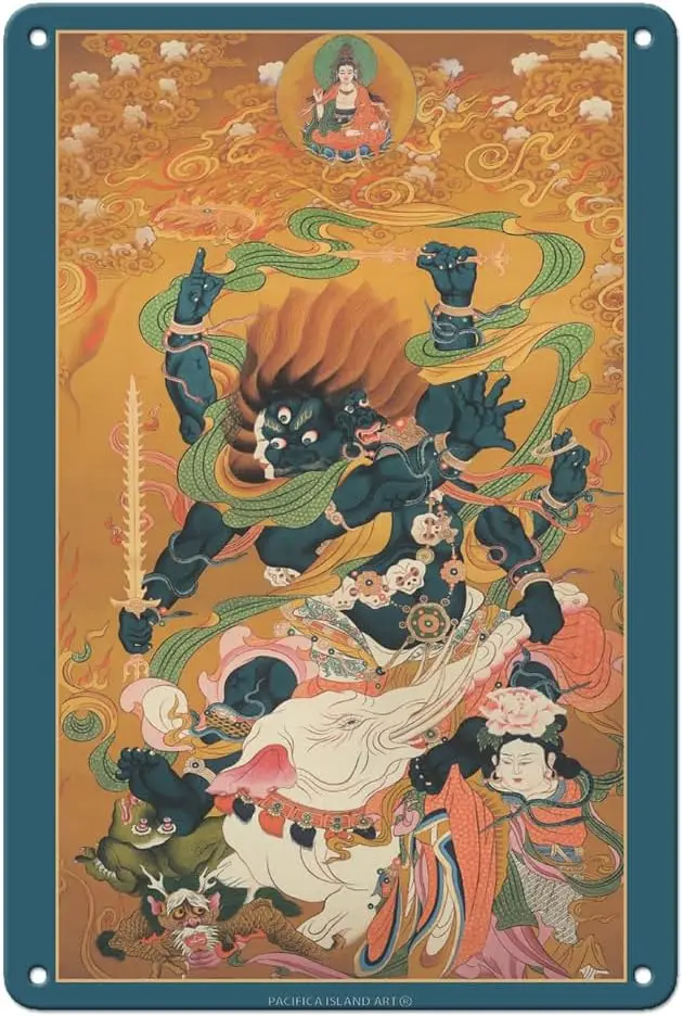 Махакала Шадбхуя - Божество протектора Дхармаала Винтажная буддийская картина