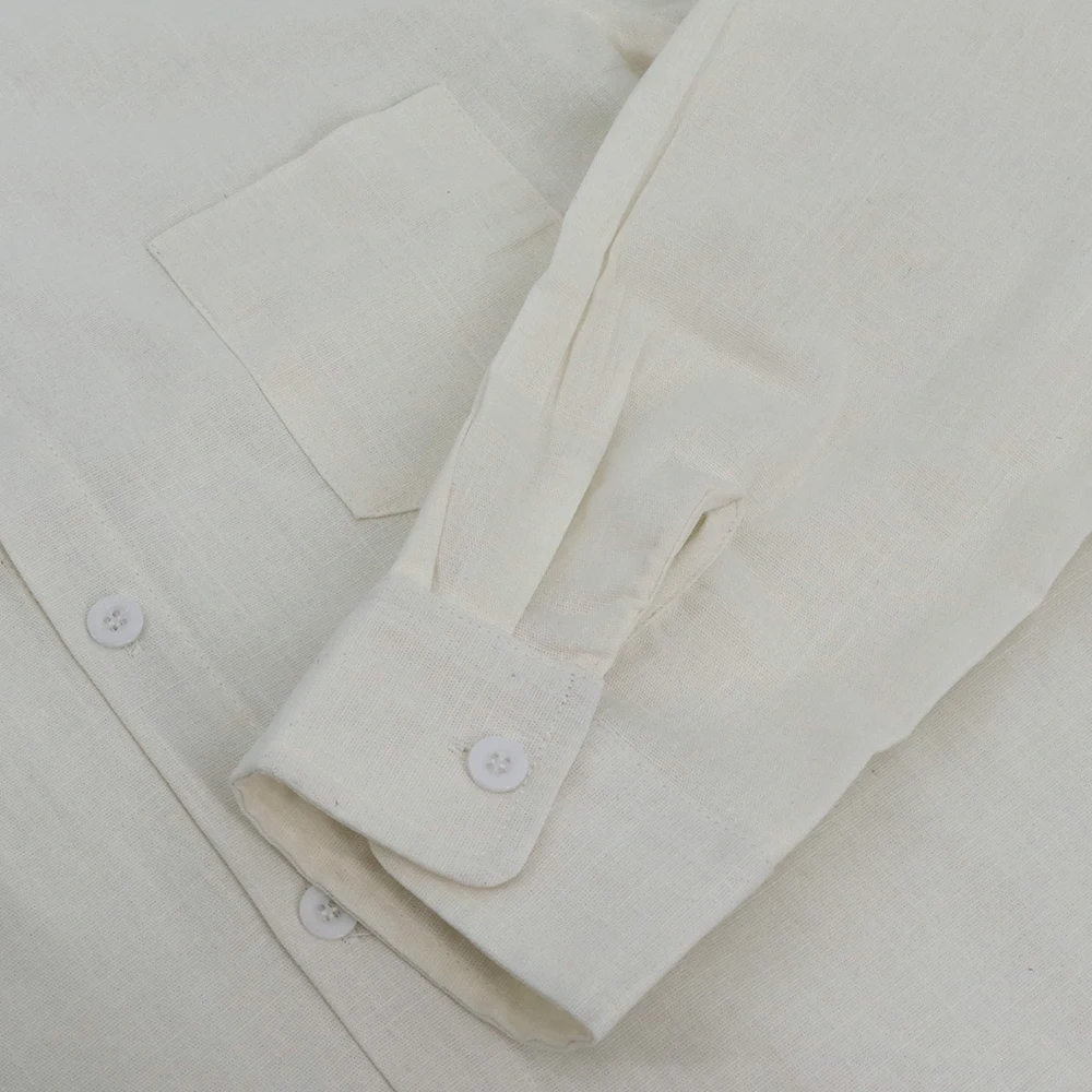 Рубашка мужская с длинным рукавом хлопок и лен однотонная Повседневная пляжная