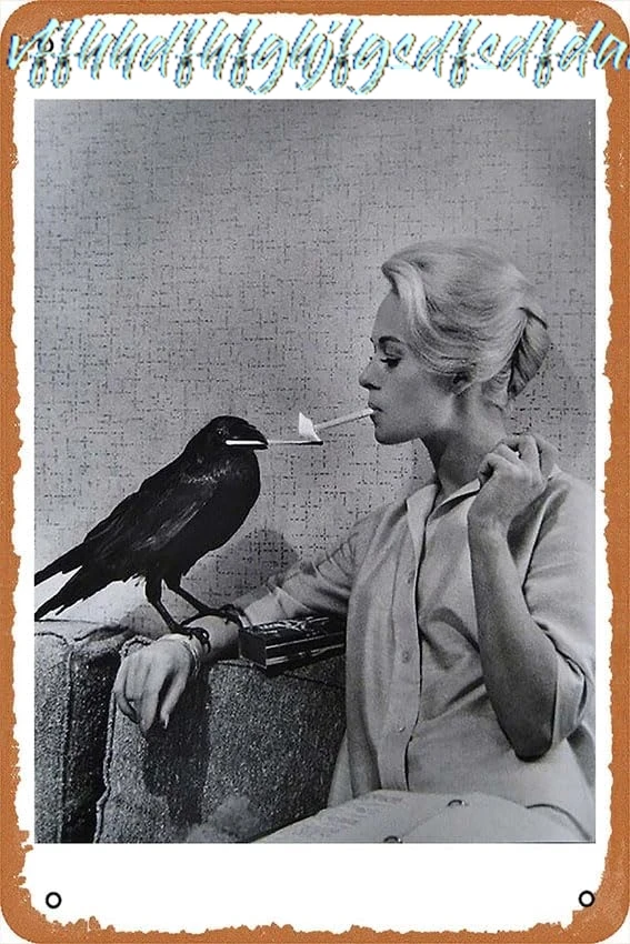 Фото Tippi Hedren having ее сигарет с подсветкой вороны на наборе The Birds Art Print Ретро Металлическая жестяная вывеска 8x12 дюймов Домашний бар Ма №1