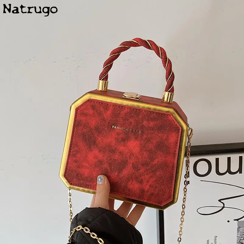 

Luxury Designer Box Shape Pu Leather Women's Handbag Retro Crossbody Bag Square Small Tote Hand Bag 2023 Spring New Evening Bag