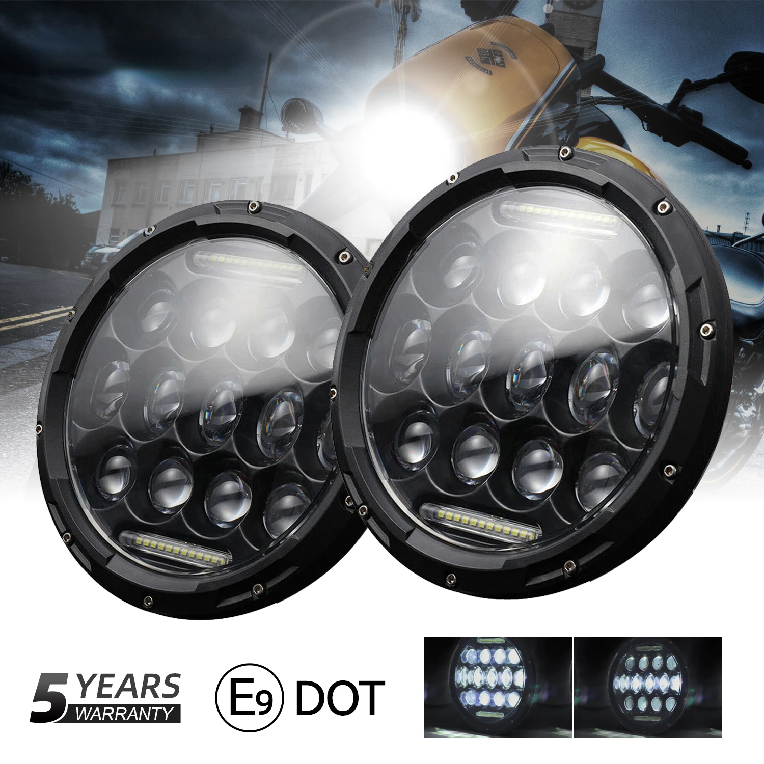 Фара головного света с 7 дюймовыми черными галогенными глазками для Harley Sportster 1200