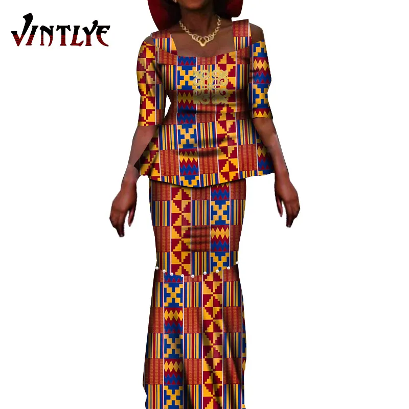 African Dashiki Dresses 2 Piece Set Ankara Fashion Print Women Dresses Traditional Nigerian Clothes Abaya Large Size WY7872