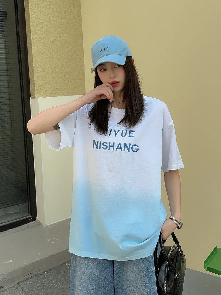 Футболка с короткими рукавами и градиентом в американском стиле женские топы Y2k