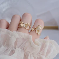 korean exquisite crystal zircon butterfly open ring for lady luxury 14k real gold adjustable women bague wedding jewelry