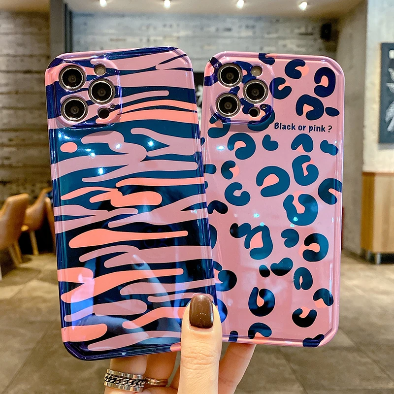 

RYWER ray Leopard Luxury Blu Print Silicone TPU Phone Case For iphone 13 12 Pro 11 Max Xs Max XR 8 Plus Zebra pattern Back Cover