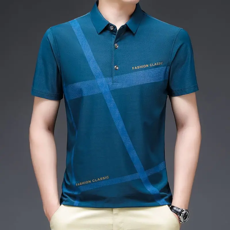 

2023 New Slim Men Polo Shirt Solid Color Short Sleeve Summer Thin Shirt Streetwear Striped Male Polo Shirt for Korean Clothing