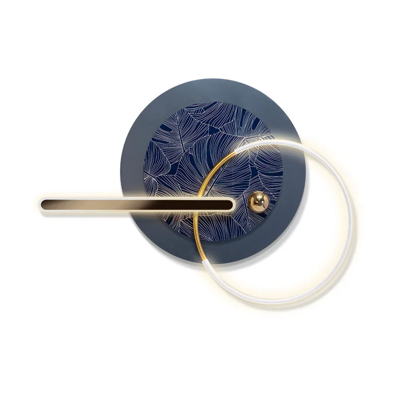 

Nordic Metal Wall Hanging Dark Blue Double Round Home Wall Wall Decoration LED Light Background Iron Art