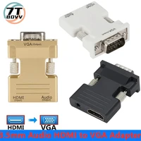 7t bovv hdmi compatible female to vga male converter 3 5mm audio cable adapter 1080p fhd video output for pc laptop tv monitor