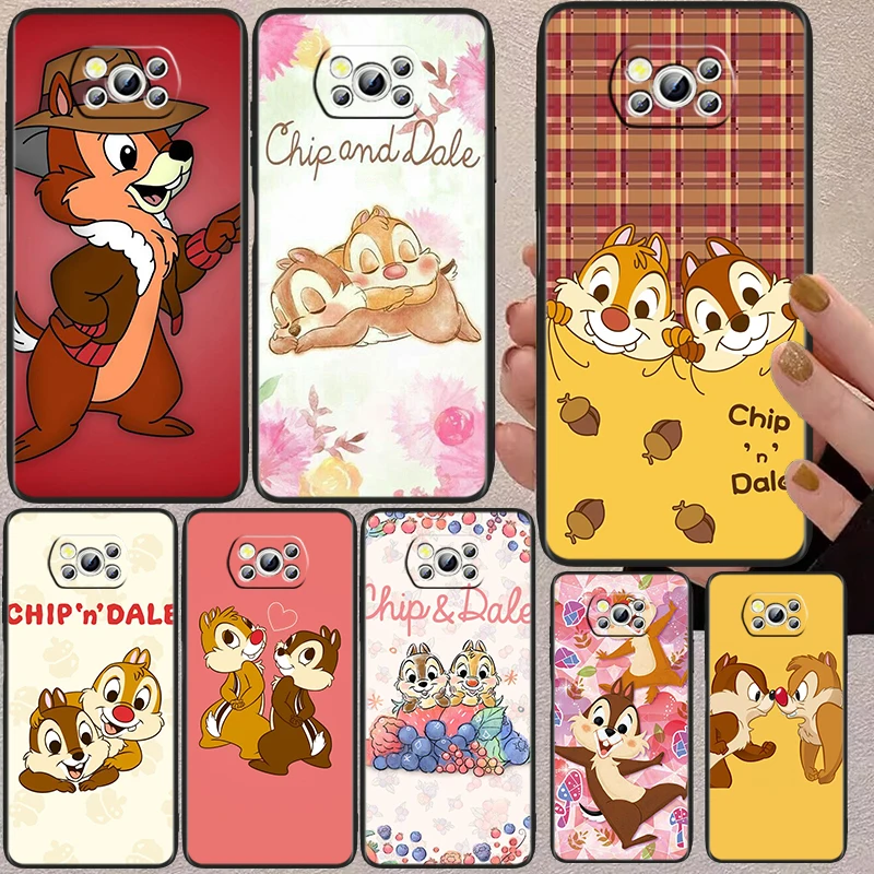

Disney Cute Bunny Chip Black Phone Case For Xiaomi Mi Poco X5 X3 Pro X4 F4 F3 GT M5 M5s M4 M3 C55 C50 C40 5G
