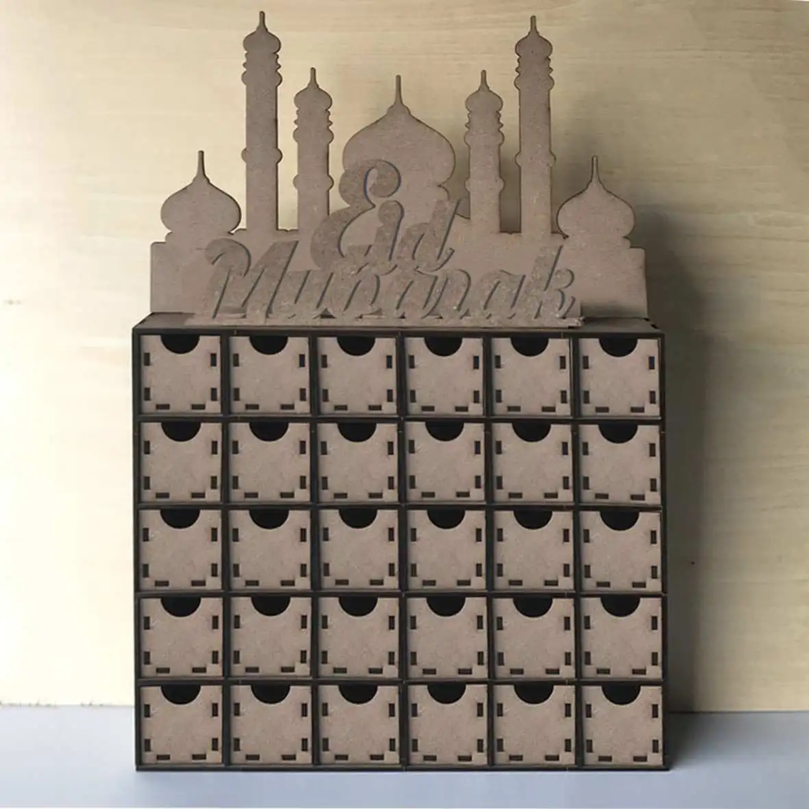 

30 Days Countdown Eid Mubarak Ramadan Advent Calendar Wooden MDF Muslim Islamic Countdown House Drawer Decorations Ornament Gift