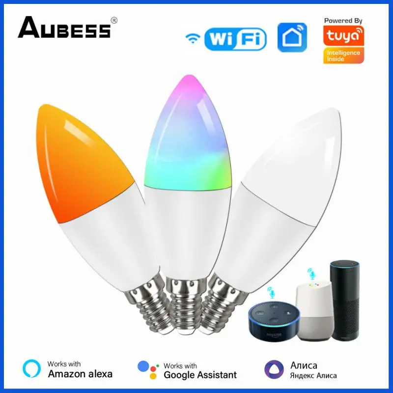 

Tuya Tuya Wifi Smart Lamp RGB+CW+WW Candle Bulb E14 Dimmable Light Smart Life App Remote Control Work With Alexa Google Home